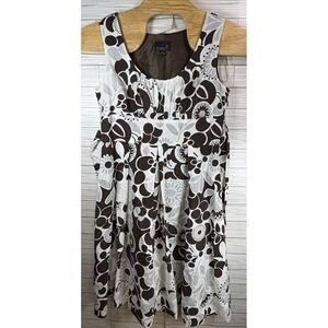 Scarlett Women's Dress Floral Print Scoop Neck‎ Brown White Tie Waist Sz 12